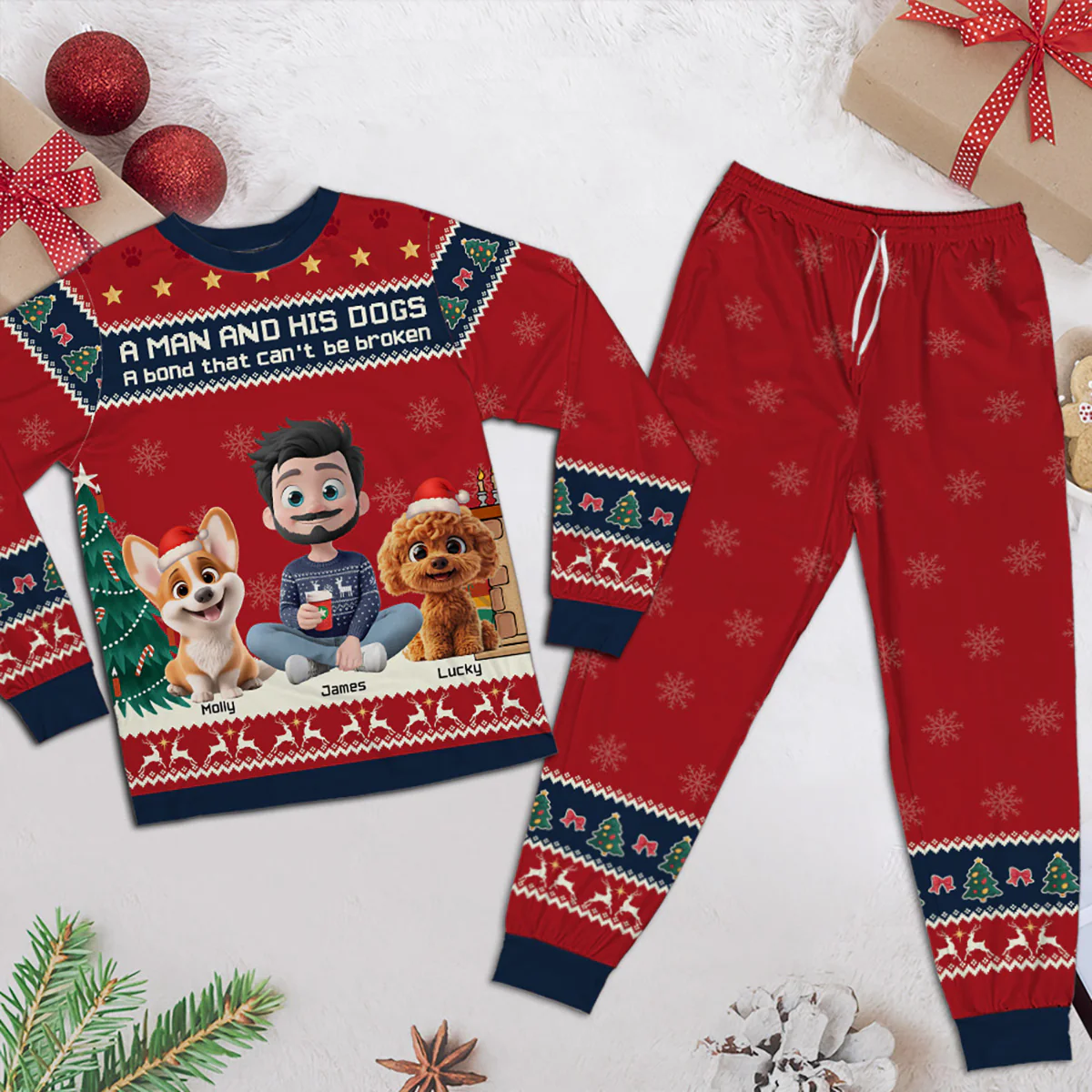 Pawjama Human And Dog Christmas - Personalized Custom Matching Pajama Set - Image 2