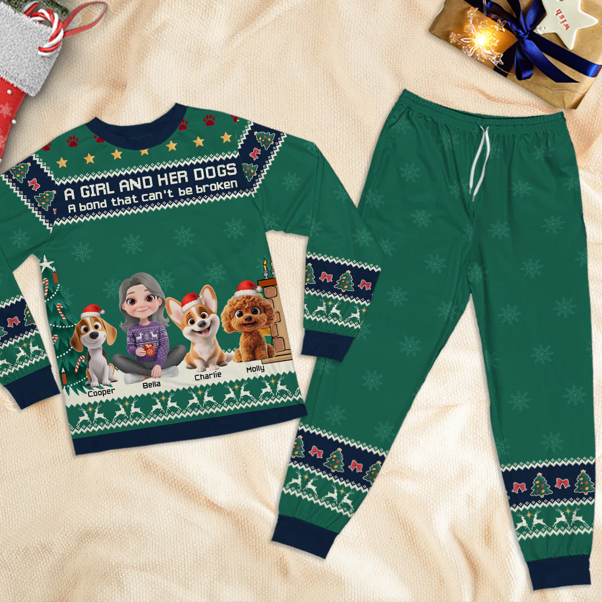 Pawjama Human And Dog Christmas - Personalized Custom Matching Pajama Set - Image 3