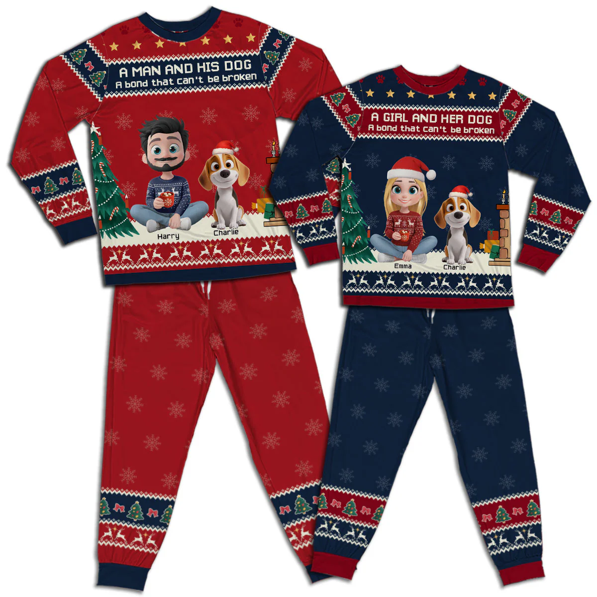 Pawjama Human And Dog Christmas - Personalized Custom Matching Pajama Set - Image 5