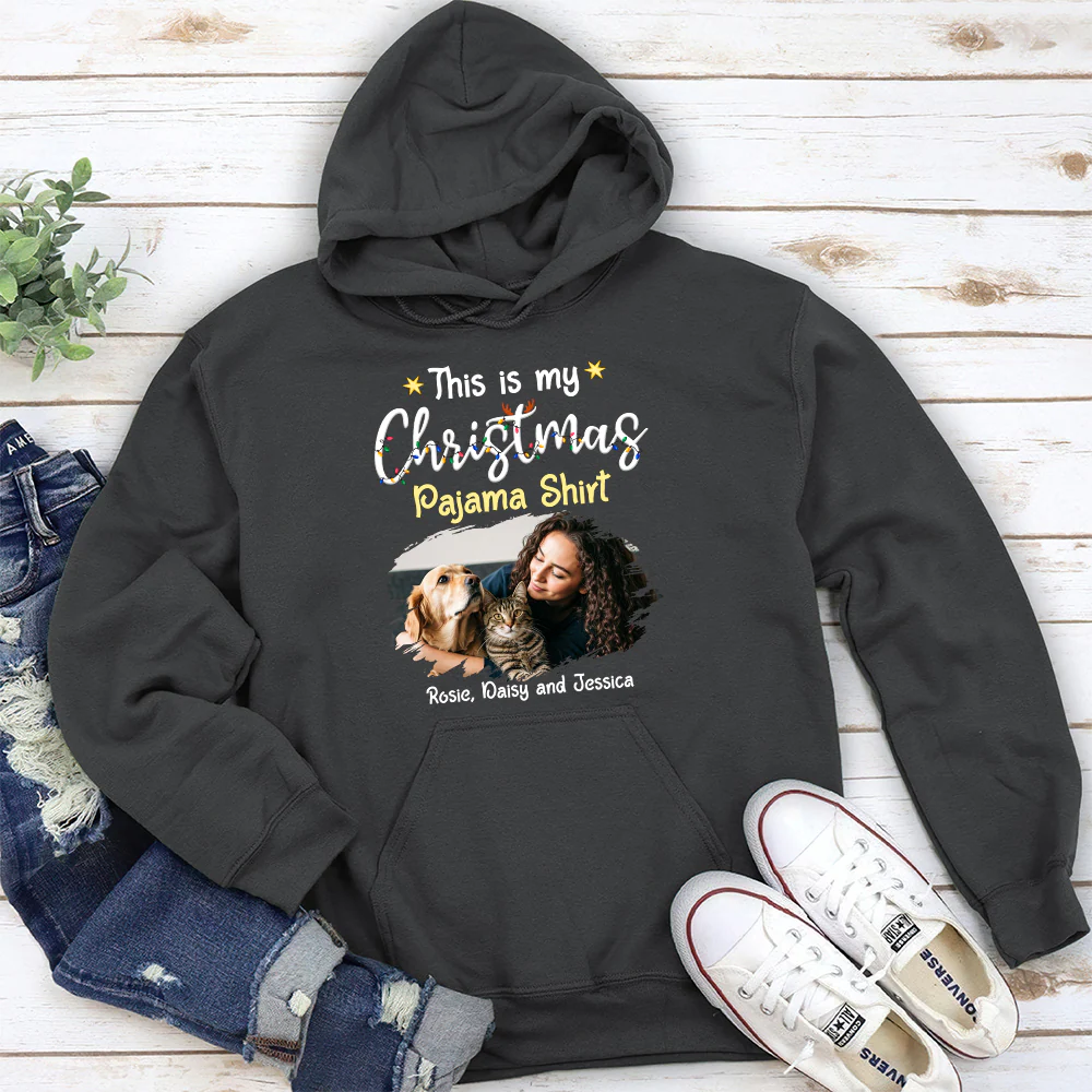 Pawjama Shirt Cartoon Christmas Photo - Personalized Custom Hoodie - Image 3