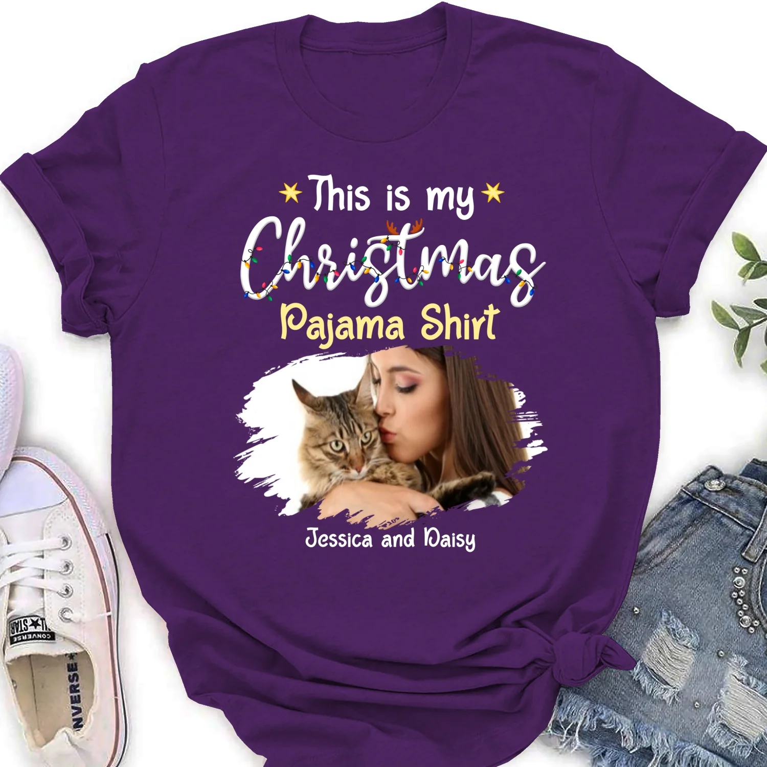 Pawjama Shirt Cartoon Christmas Photo - Personalized Custom Women's T-shirt - Image 10