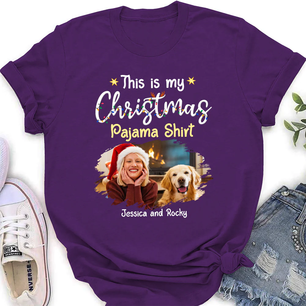 Pawjama Shirt Cartoon Christmas Photo - Personalized Custom Women's T-shirt - Image 4