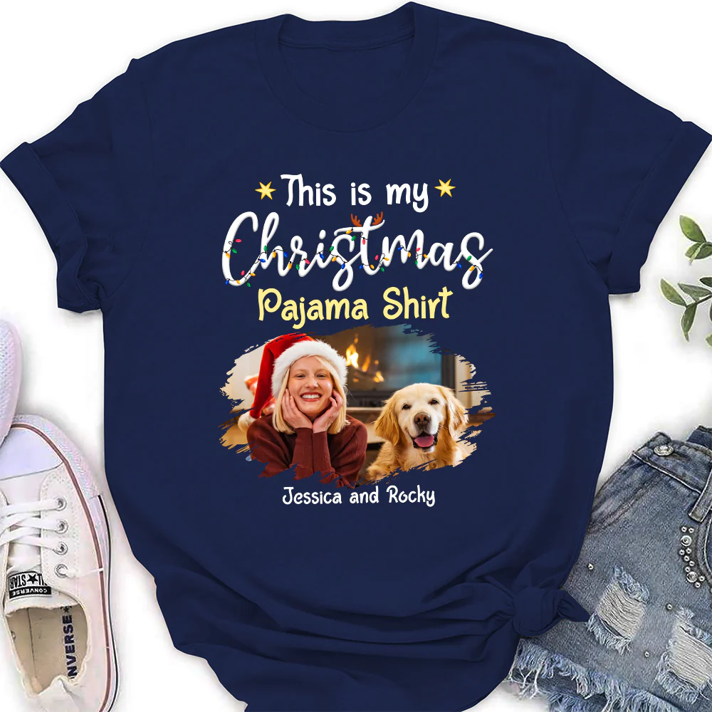 Pawjama Shirt Cartoon Christmas Photo - Personalized Custom Women's T-shirt - Image 5