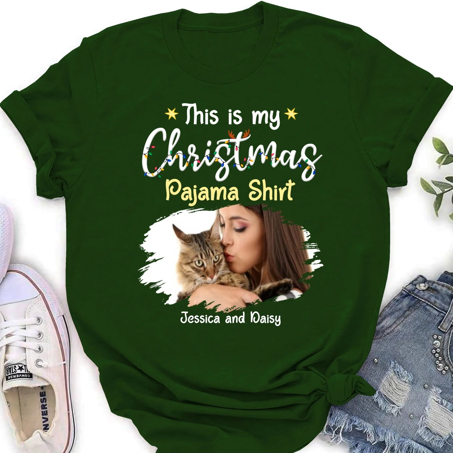 Pawjama Shirt Cartoon Christmas Photo - Personalized Custom Women's T-shirt - Image 8