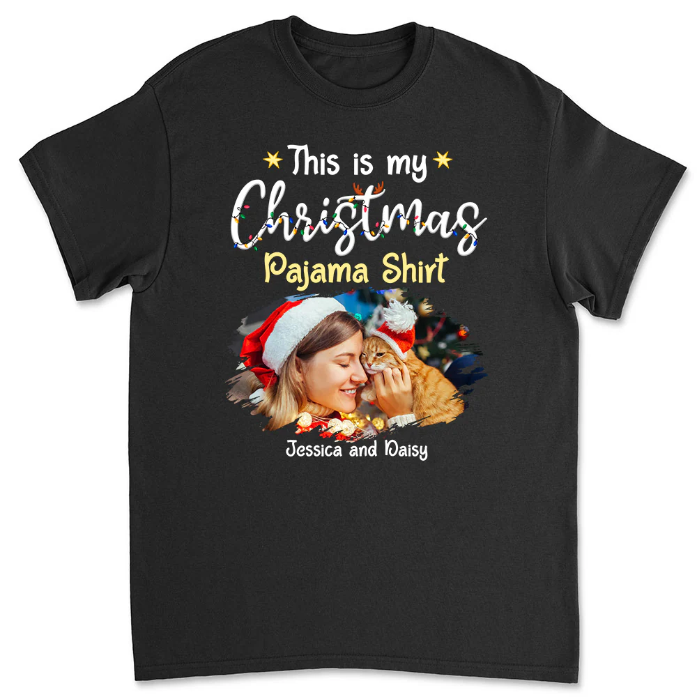 Pawjama Shirt Cartoon Christmas Photo - Personalized Custom Unisex T-shirt