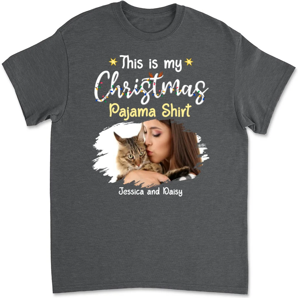 Pawjama Shirt Cartoon Christmas Photo - Personalized Custom Unisex T-shirt - Image 10