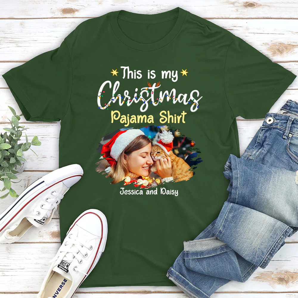 Pawjama Shirt Cartoon Christmas Photo - Personalized Custom Unisex T-shirt - Image 2