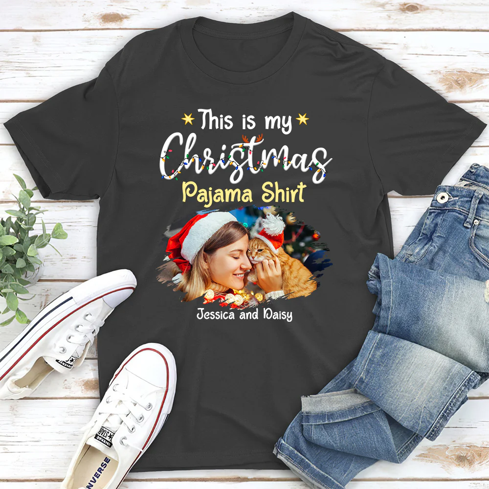Pawjama Shirt Cartoon Christmas Photo - Personalized Custom Unisex T-shirt - Image 3