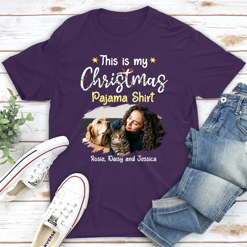 Pawjama Shirt Cartoon Christmas Photo - Personalized Custom Unisex T-shirt - Image 4