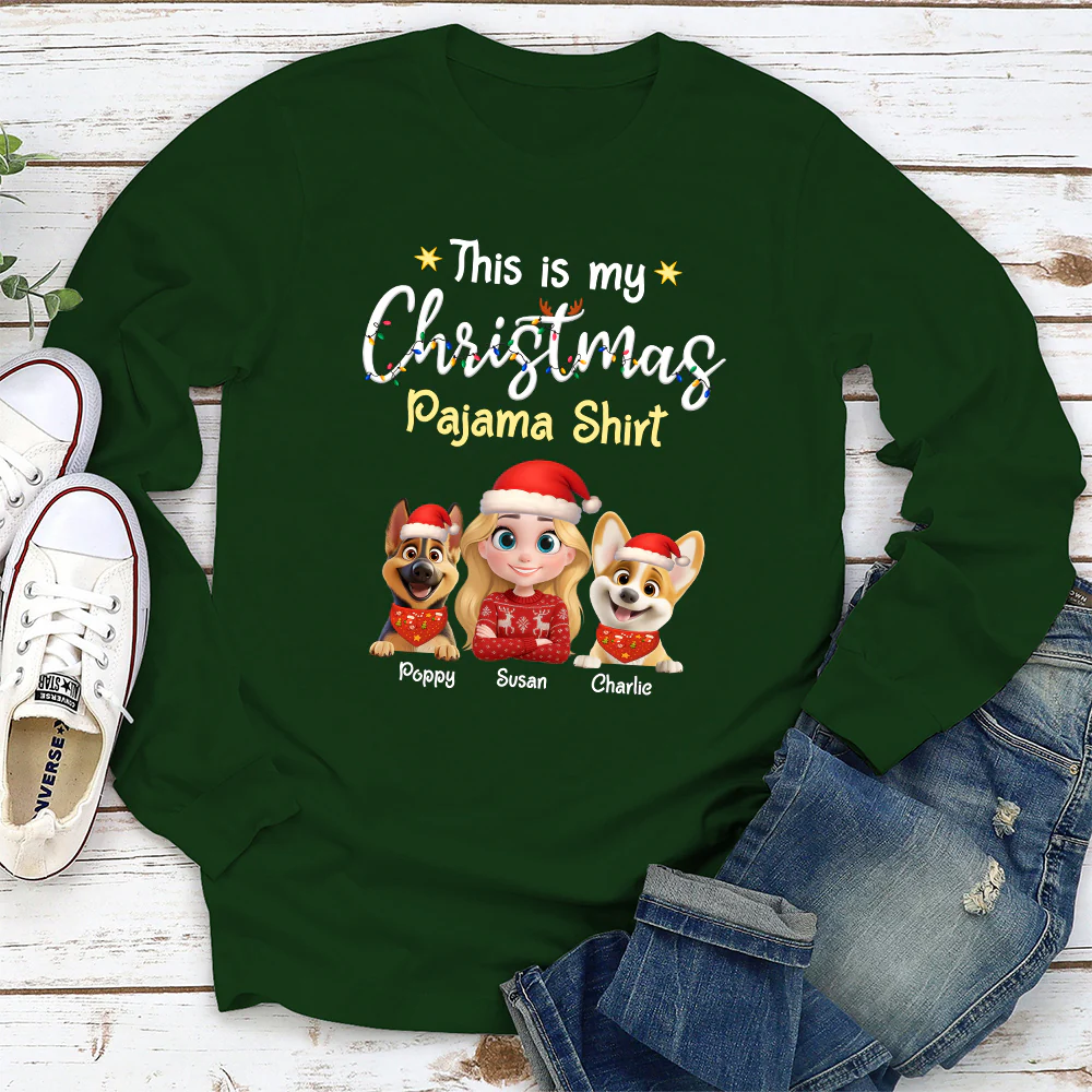 Pawjama Shirt Cartoon Christmas Ver 2 - Personalized Custom Long Sleeve T-shirt - Image 2