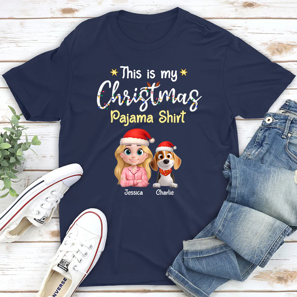 Pawjama Shirt Cartoon Christmas Ver 2 - Personalized Custom Unisex T-shirt - Image 2