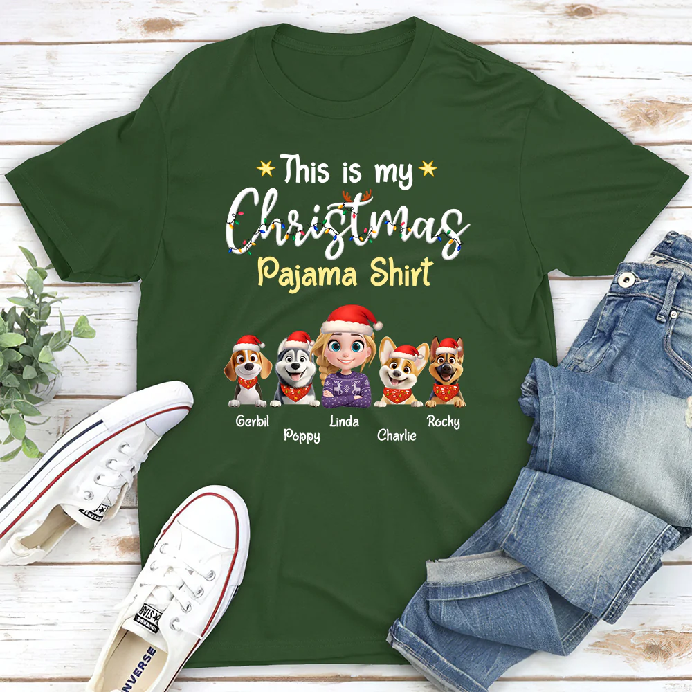 Pawjama Shirt Cartoon Christmas Ver 2 - Personalized Custom Unisex T-shirt - Image 5
