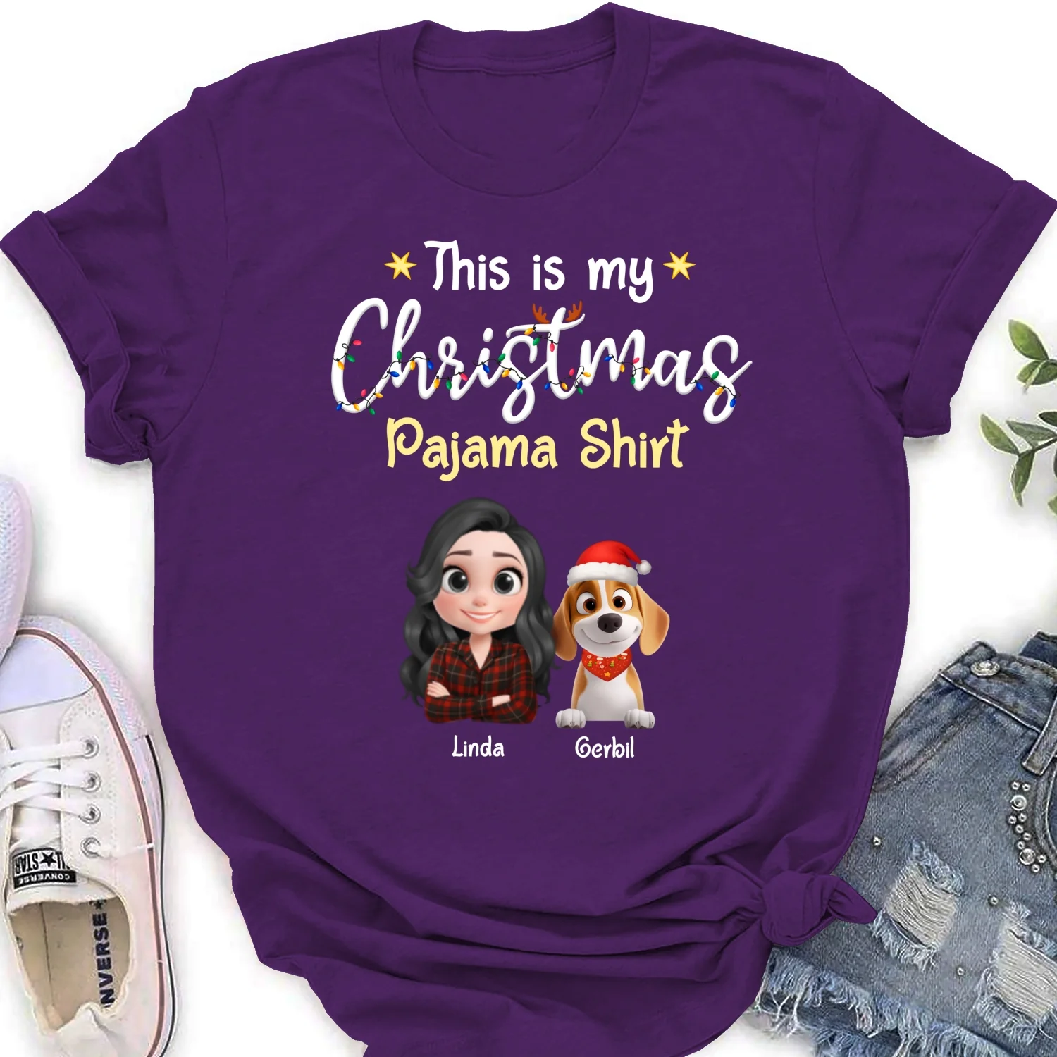 Pawjama Shirt Cartoon Christmas Ver 2 - Personalized Custom Women's T-shirt - Image 10