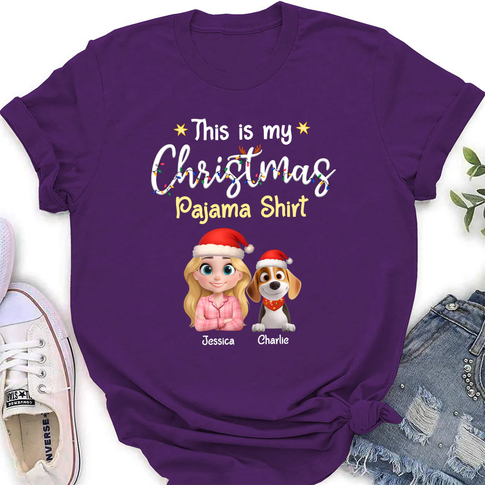 Pawjama Shirt Cartoon Christmas Ver 2 - Personalized Custom Women's T-shirt - Image 2