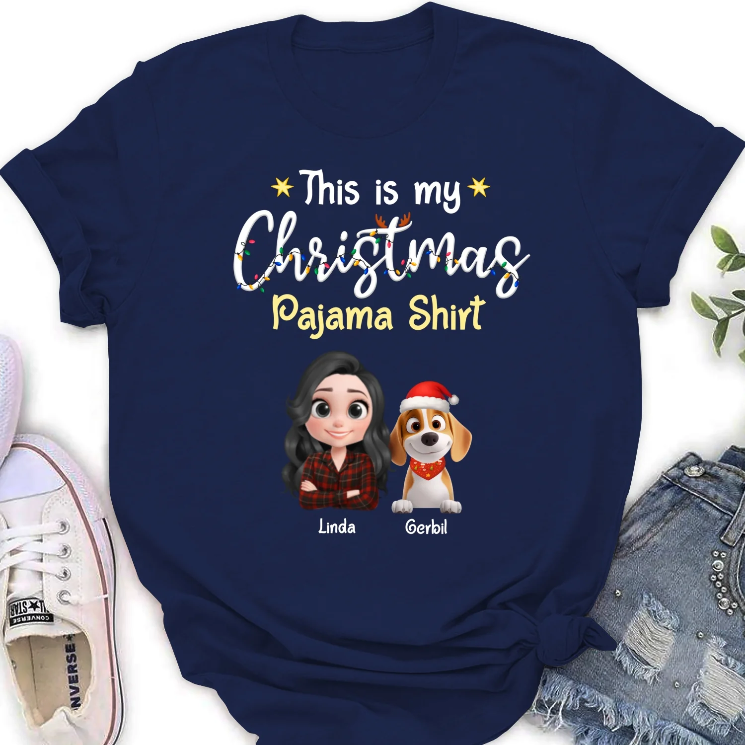 Pawjama Shirt Cartoon Christmas Ver 2 - Personalized Custom Women's T-shirt - Image 7