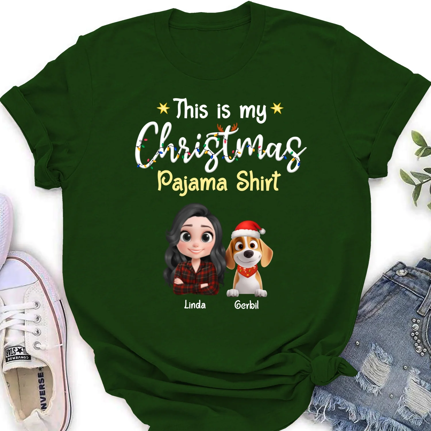 Pawjama Shirt Cartoon Christmas Ver 2 - Personalized Custom Women's T-shirt - Image 8