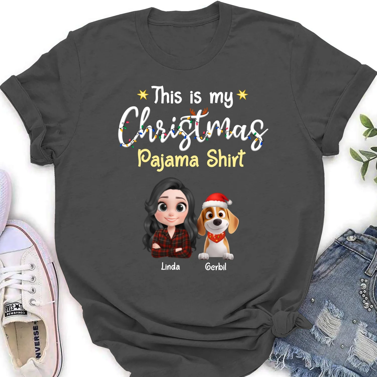 Pawjama Shirt Cartoon Christmas Ver 2 - Personalized Custom Women's T-shirt - Image 9