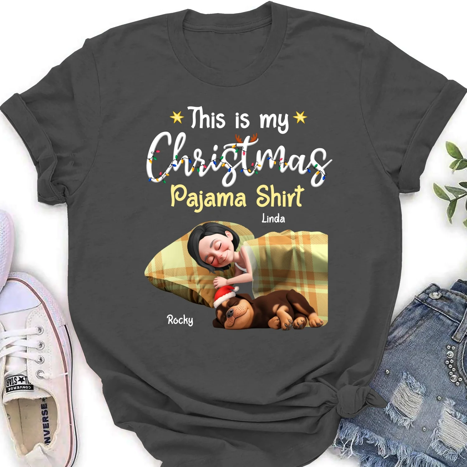 Pawjama Shirt Cartoon Christmas Ver 3 - Personalized Custom Women's T-Shirt - Image 10