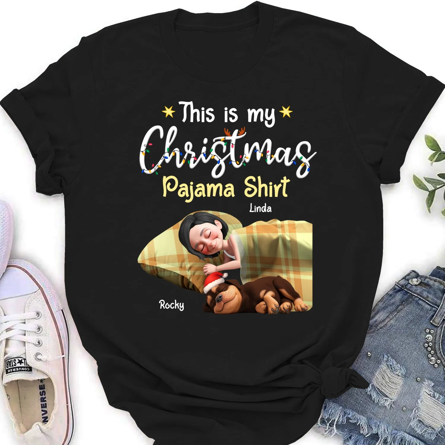 Pawjama Shirt Cartoon Christmas Ver 3 - Personalized Custom Women's T-Shirt - Image 6