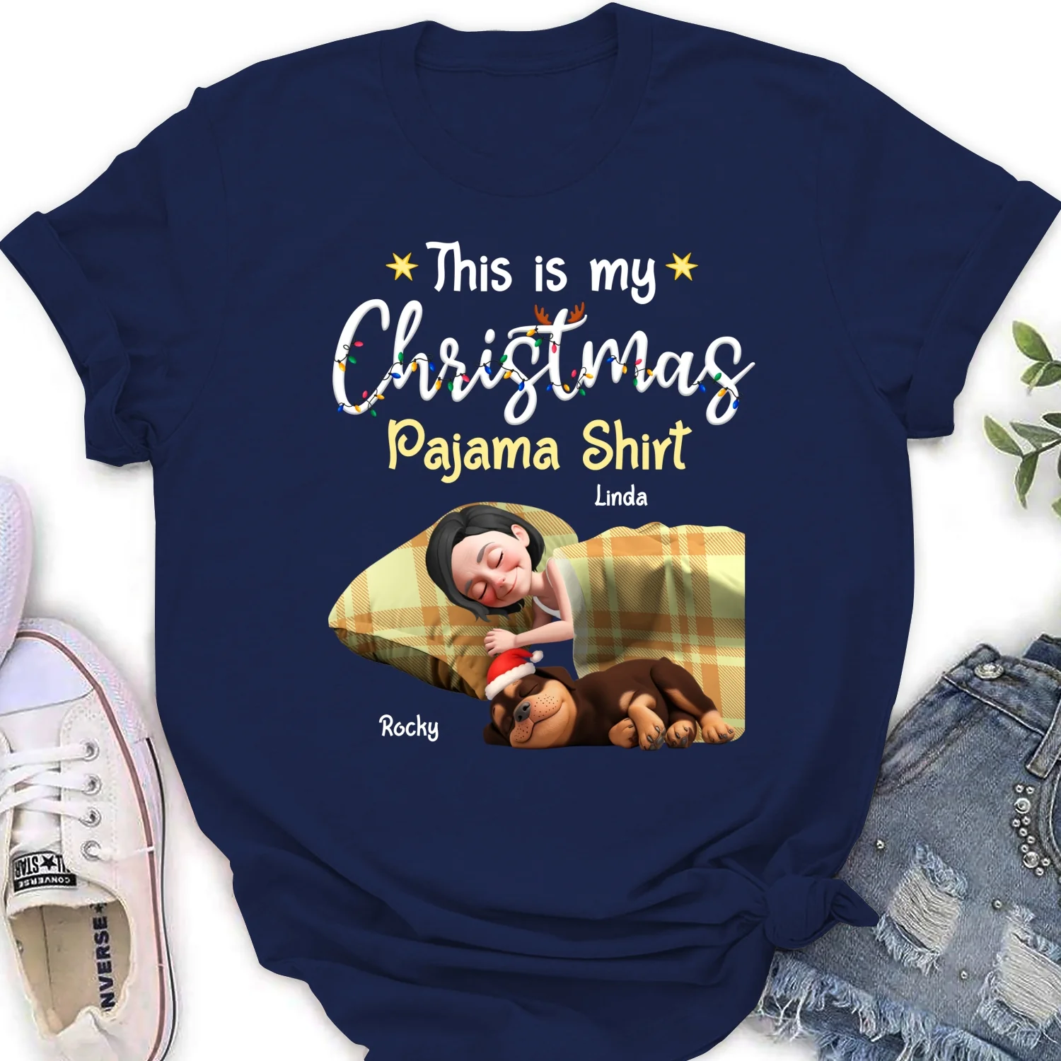 Pawjama Shirt Cartoon Christmas Ver 3 - Personalized Custom Women's T-Shirt - Image 7