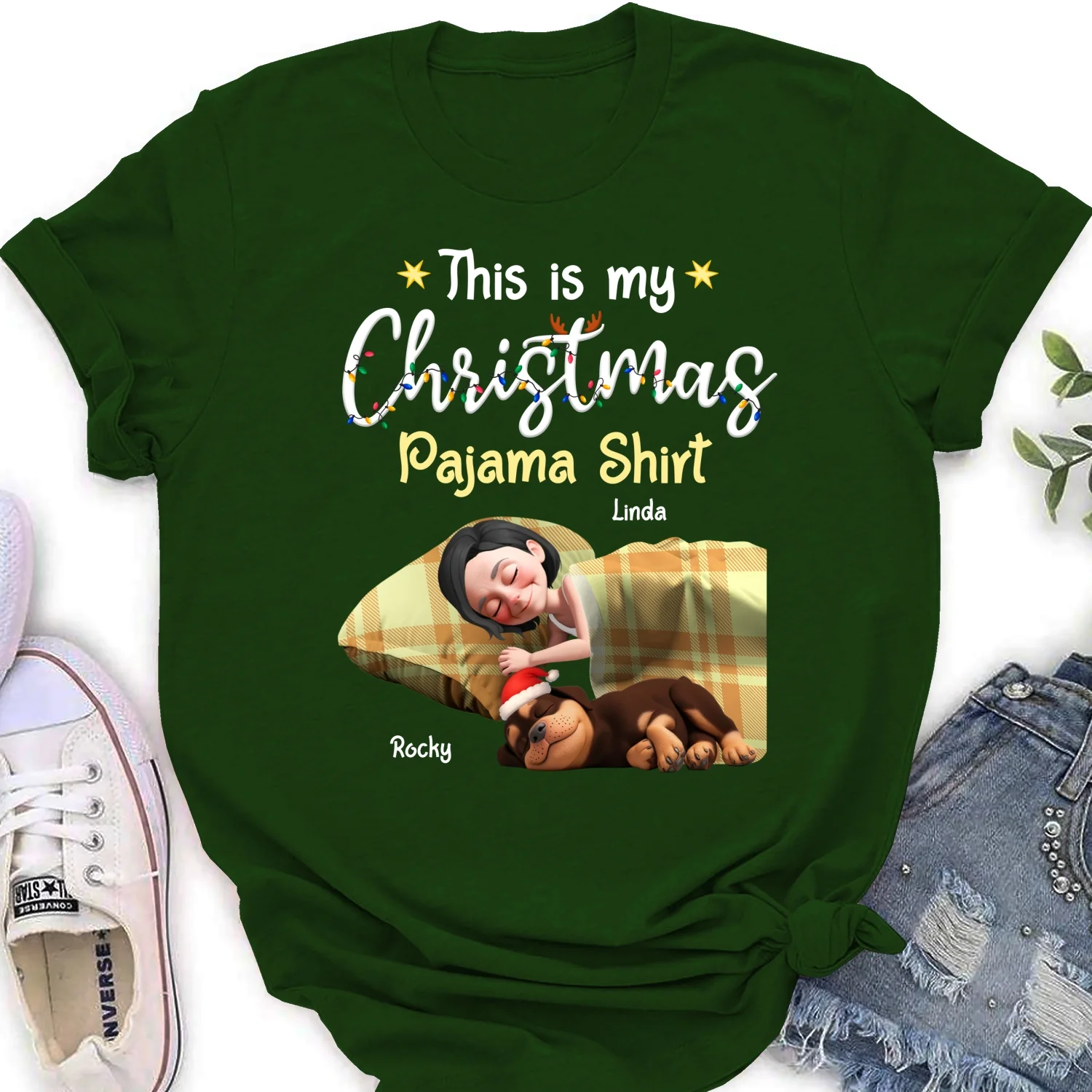 Pawjama Shirt Cartoon Christmas Ver 3 - Personalized Custom Women's T-Shirt - Image 8