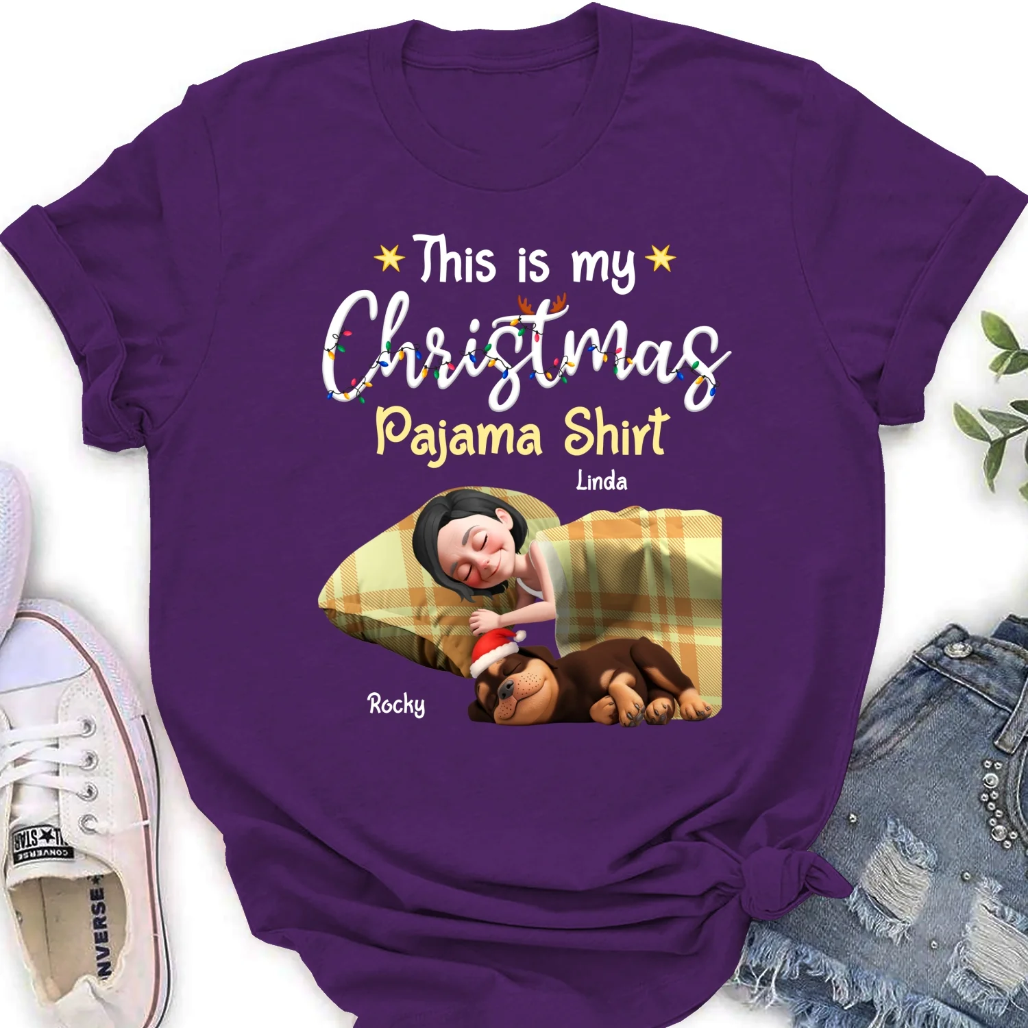 Pawjama Shirt Cartoon Christmas Ver 3 - Personalized Custom Women's T-Shirt - Image 9