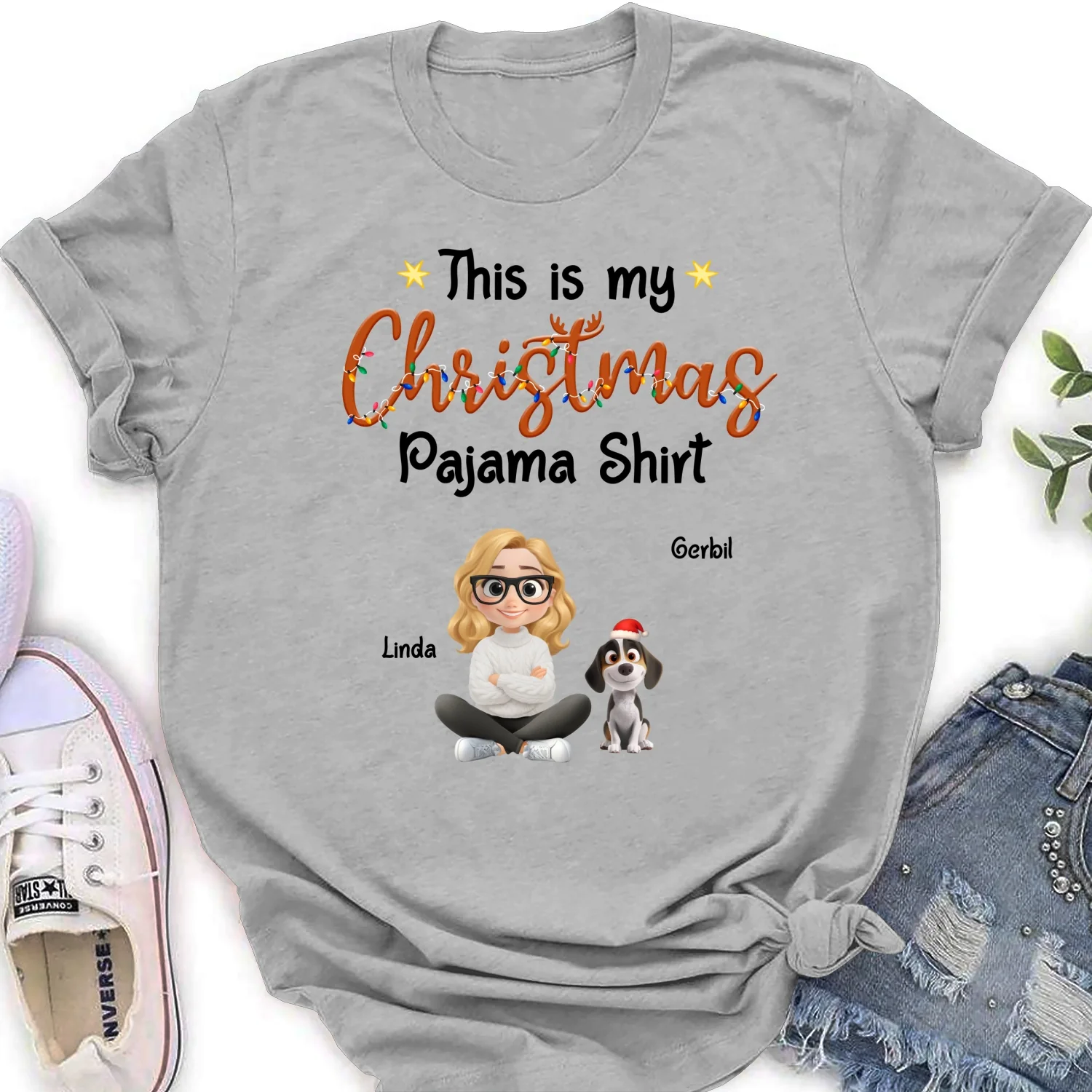 Pawjama Shirt Cartoon Christmas Ver Bright - Personalized Custom Women's T-shirt - Image 5