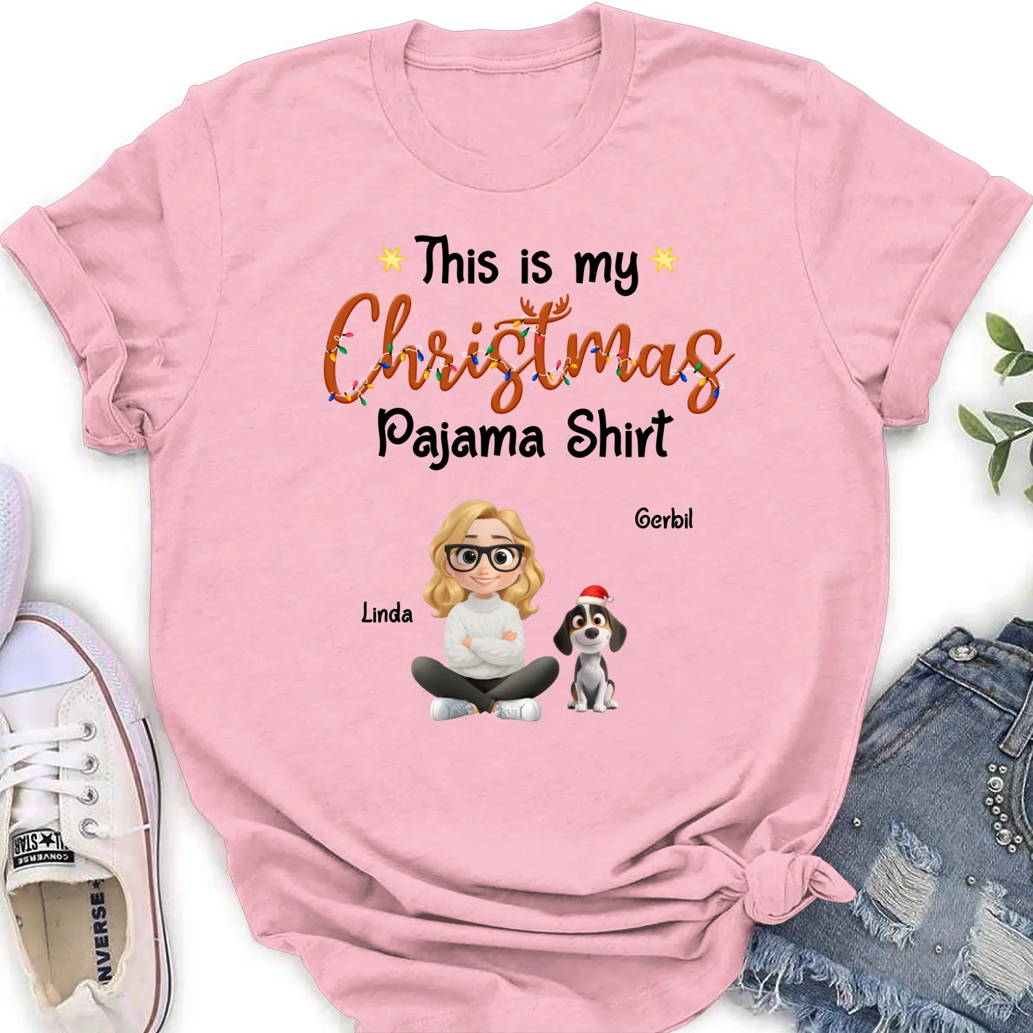 Pawjama Shirt Cartoon Christmas Ver Bright - Personalized Custom Women's T-shirt - Image 6