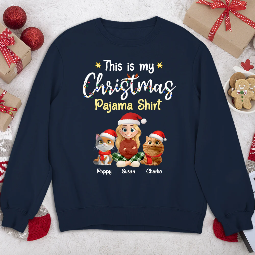 Pawjama Shirt Cartoon Christmas Ver Cat - Personalized Custom Sweatshirt - Image 2