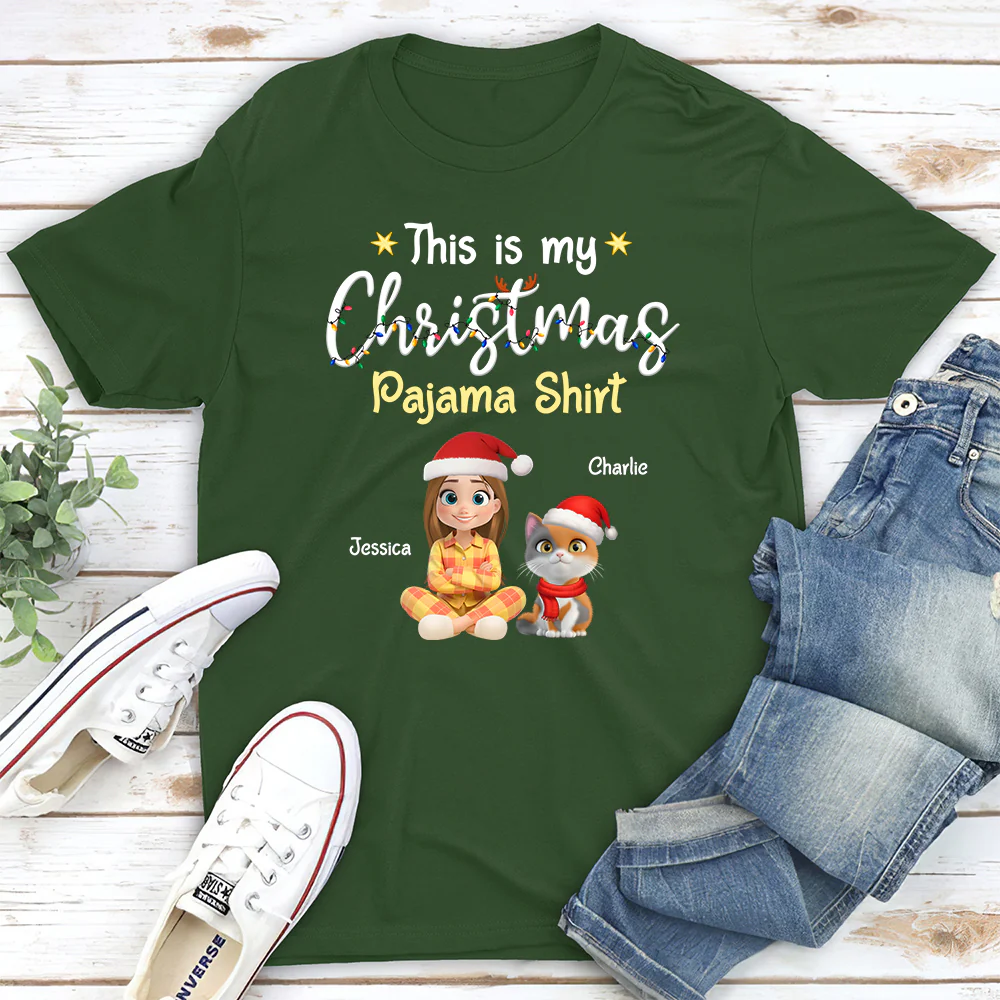 Pawjama Shirt Cartoon Christmas Ver Cat - Personalized Custom Unisex T-shirt - Image 2