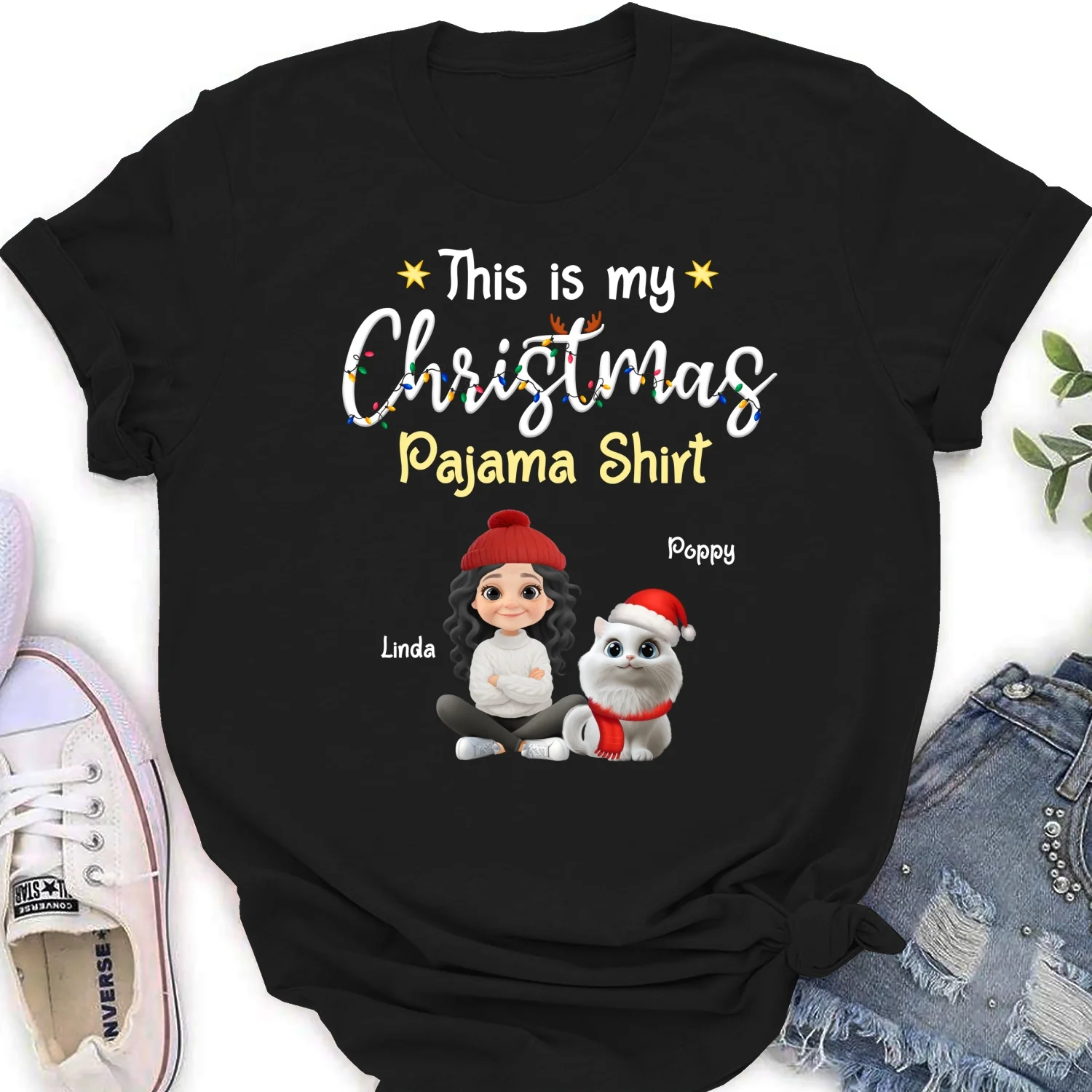 Pawjama Shirt Cartoon Christmas Ver Cat - Personalized Custom Women's T-shirt - Image 6
