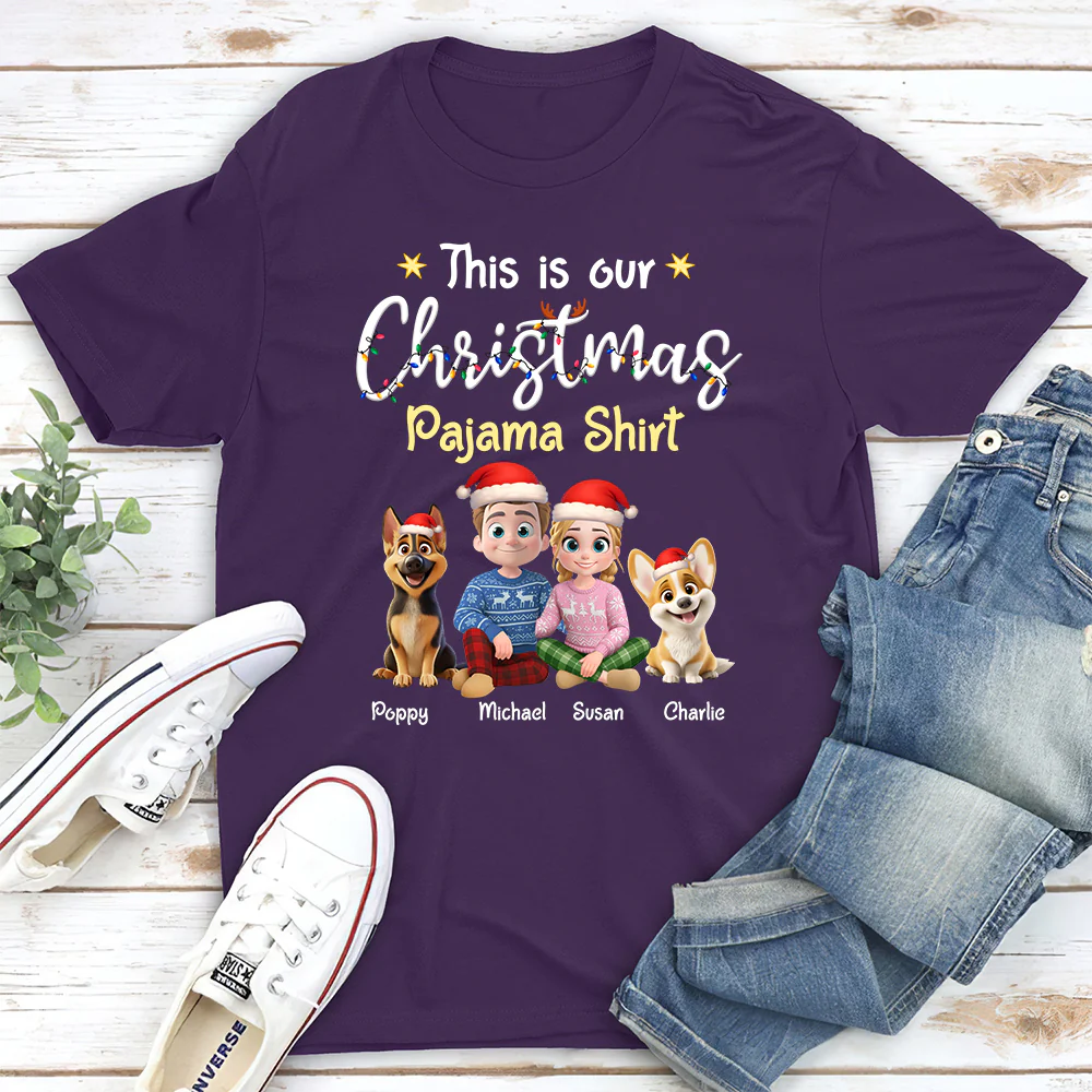 Pawjama Shirt Cartoon Christmas Ver Couple - Personalized Custom Unisex T-Shirt - Image 4
