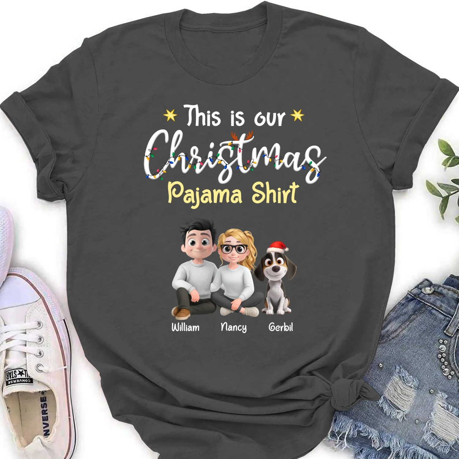 Pawjama Shirt Cartoon Christmas Ver Couple - Personalized Custom Women's T-Shirt - Image 10