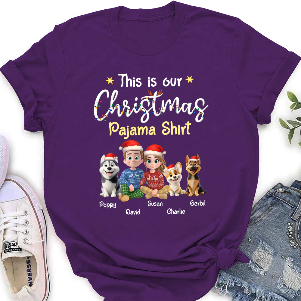 Pawjama Shirt Cartoon Christmas Ver Couple - Personalized Custom Women's T-Shirt - Image 4