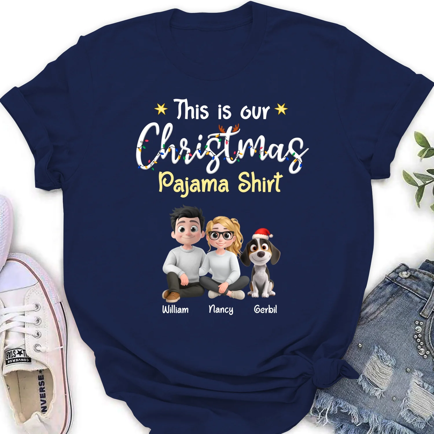 Pawjama Shirt Cartoon Christmas Ver Couple - Personalized Custom Women's T-Shirt - Image 7
