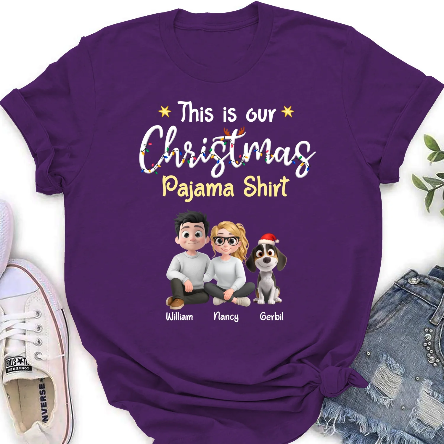 Pawjama Shirt Cartoon Christmas Ver Couple - Personalized Custom Women's T-Shirt - Image 9