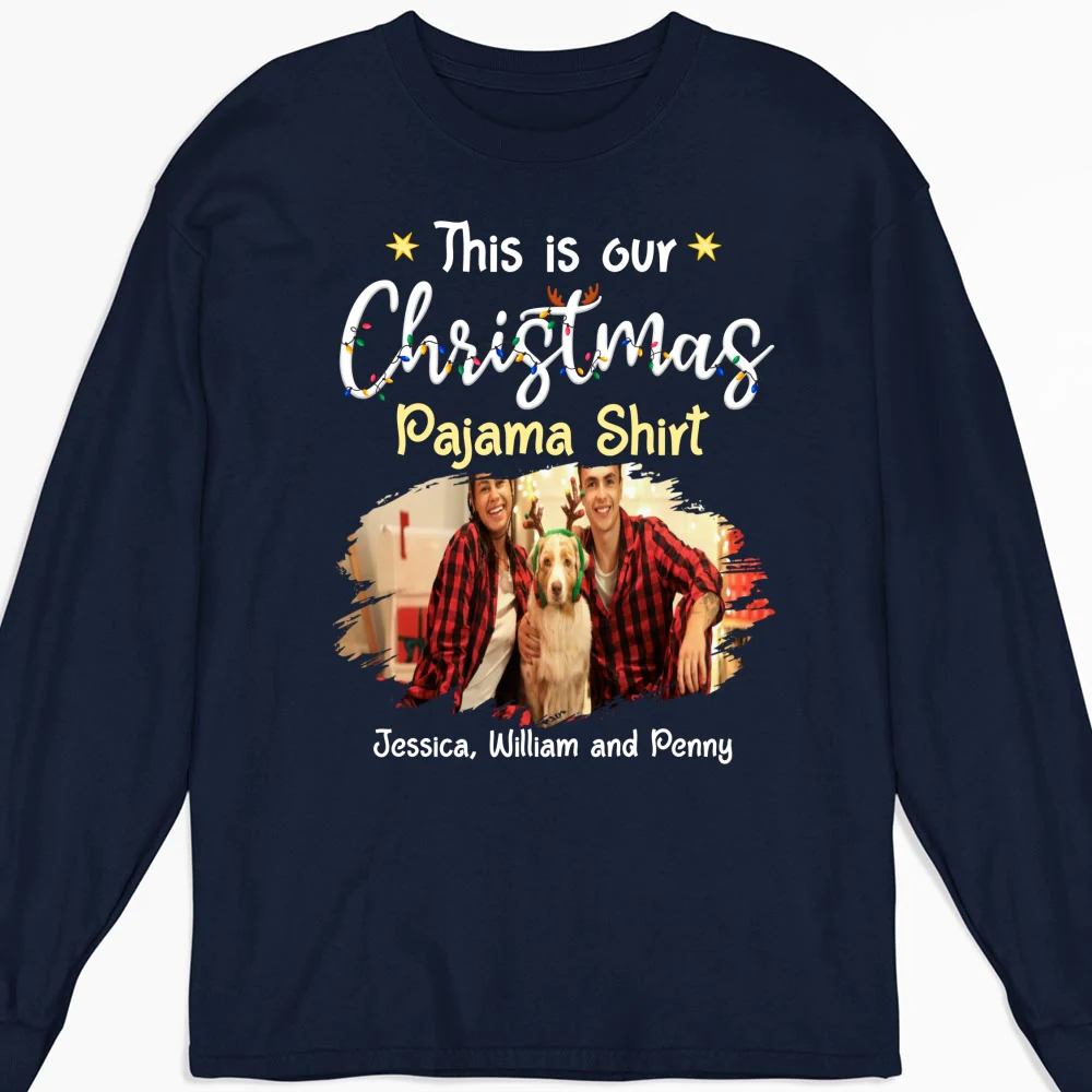 Pawjama Shirt Cartoon Christmas Ver Couple Photo - Personalized Custom Long Sleeve T-Shirt - Image 5