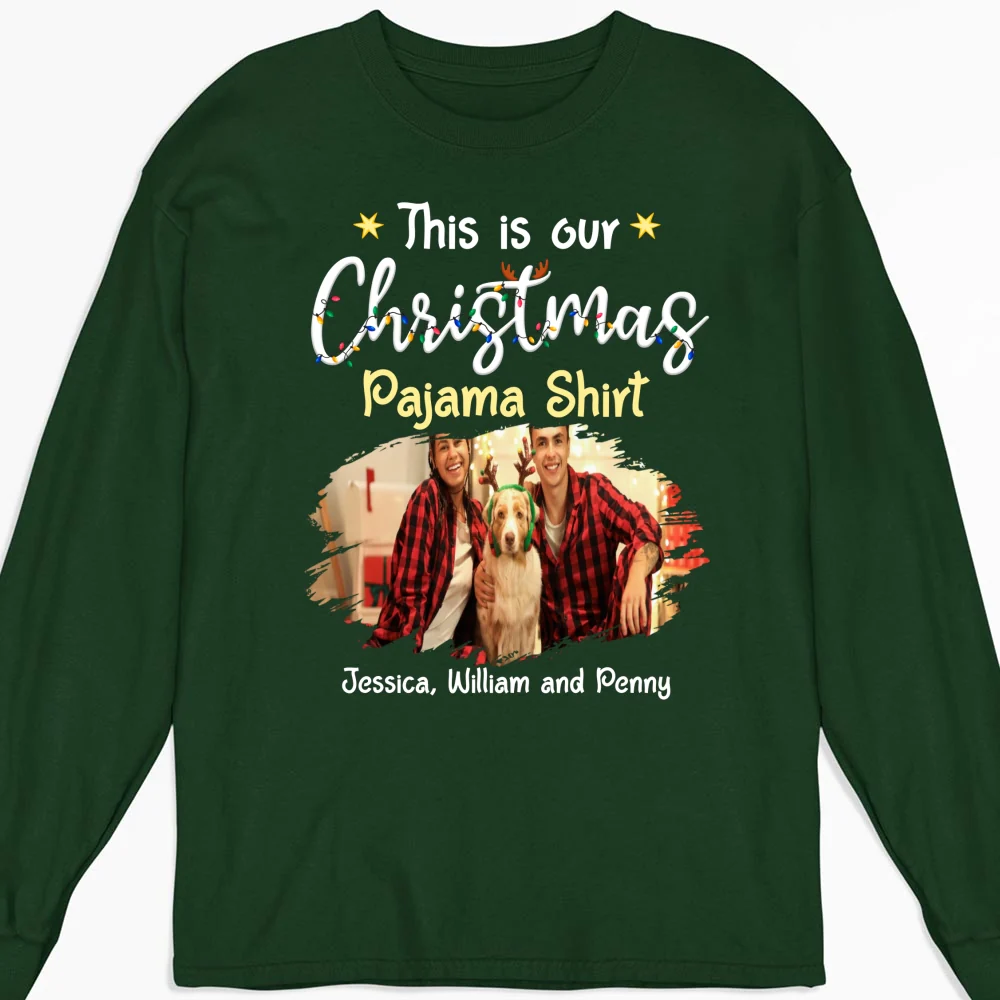 Pawjama Shirt Cartoon Christmas Ver Couple Photo - Personalized Custom Long Sleeve T-Shirt - Image 6