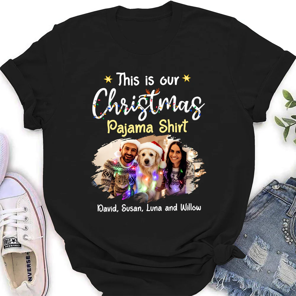 Pawjama Shirt Cartoon Christmas Ver Couple Photo - Personalized Custom Women T-Shirt