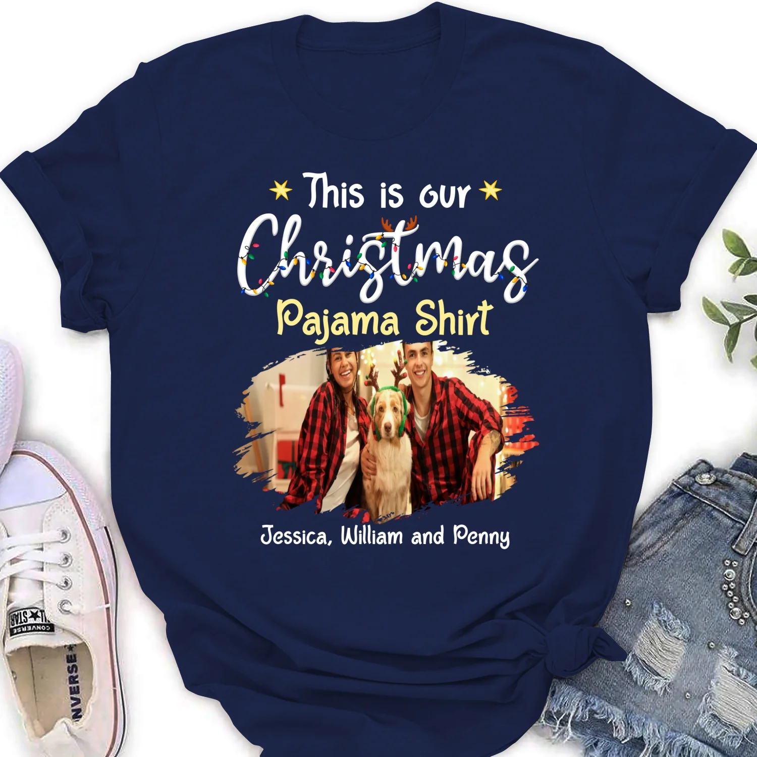 Pawjama Shirt Cartoon Christmas Ver Couple Photo - Personalized Custom Women T-Shirt - Image 4
