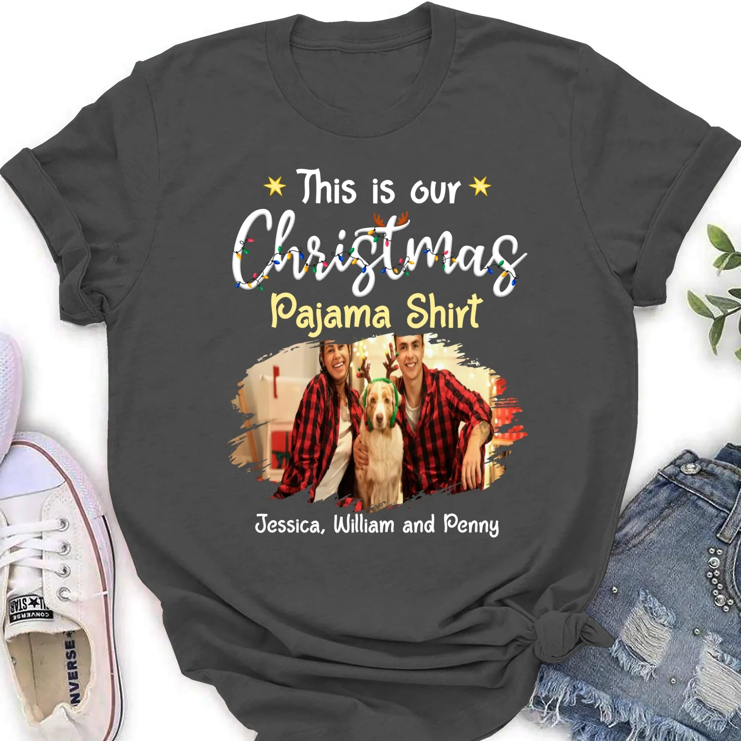Pawjama Shirt Cartoon Christmas Ver Couple Photo - Personalized Custom Women T-Shirt - Image 6
