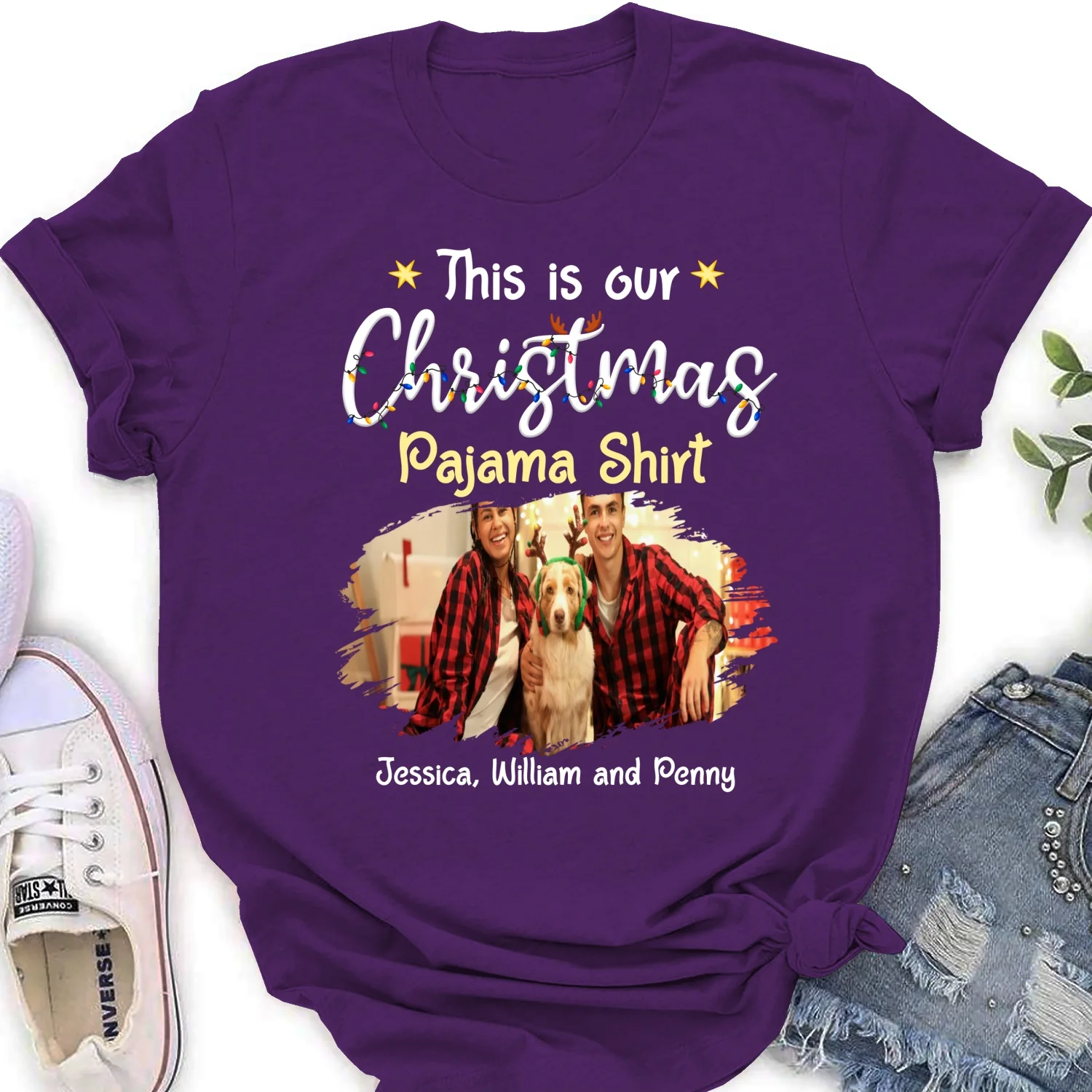 Pawjama Shirt Cartoon Christmas Ver Couple Photo - Personalized Custom Women T-Shirt - Image 7