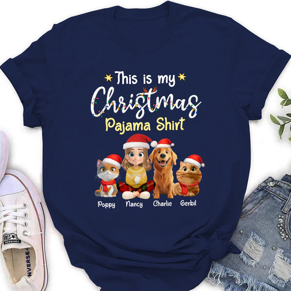 Pawjama Shirt Cartoon Christmas Ver Pet - Personalized Custom Women's T-shirt - Image 2