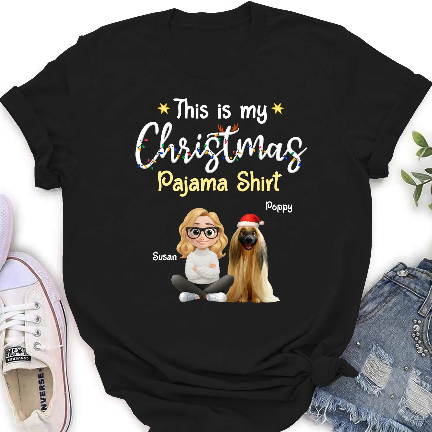 Pawjama Shirt Cartoon Christmas Ver Pet - Personalized Custom Women's T-shirt - Image 6