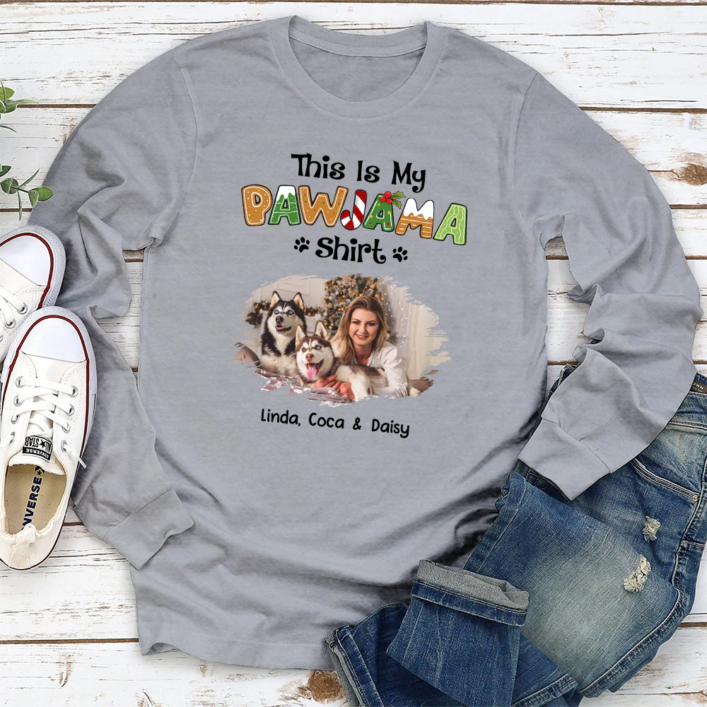 Pawjama Shirt Cartoon Photo - Personalized Custom Long Sleeve T-Shirt - Image 2