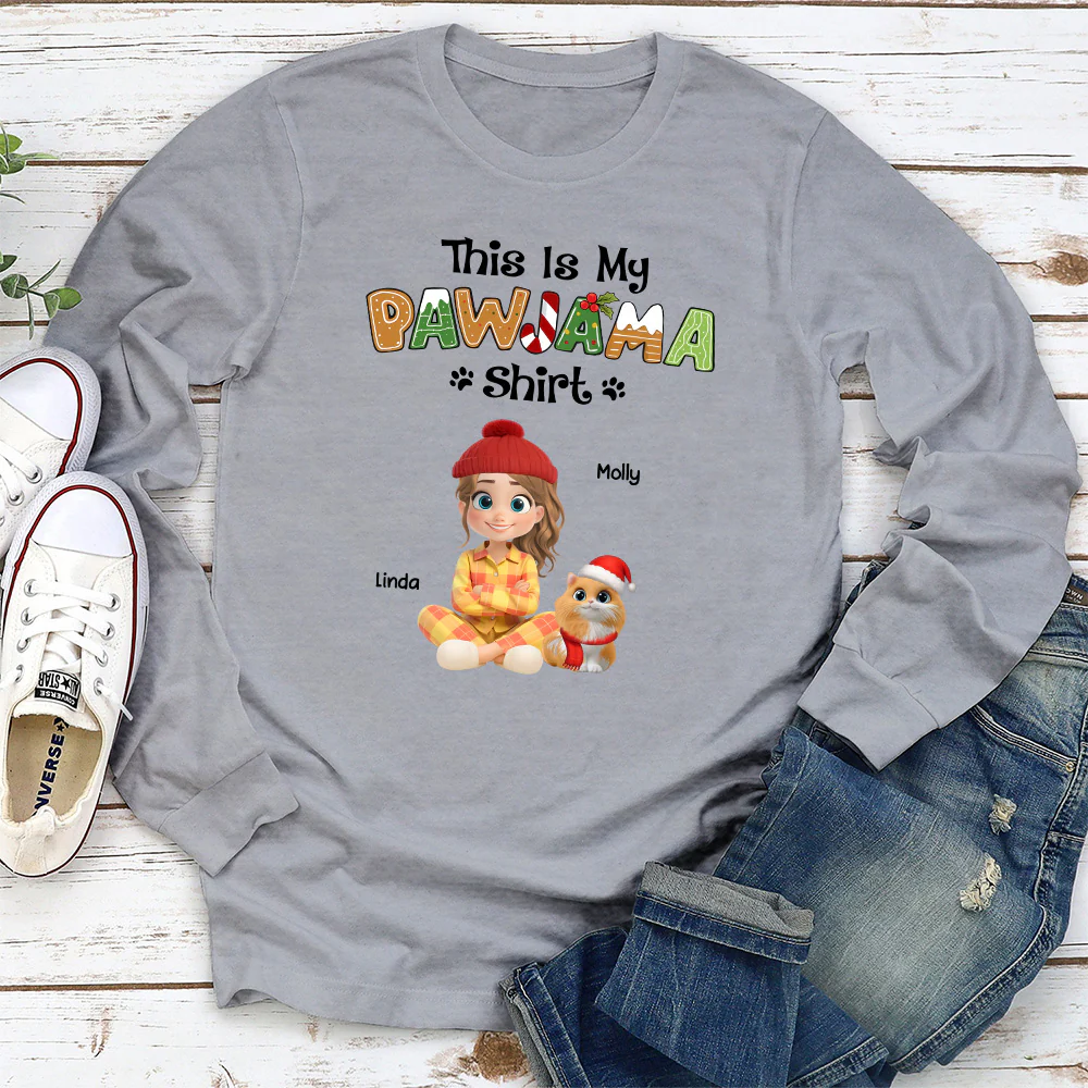 Pawjama Shirt Cartoon Ver Cat - Personalized Custom Long Sleeve T-Shirt - Image 2