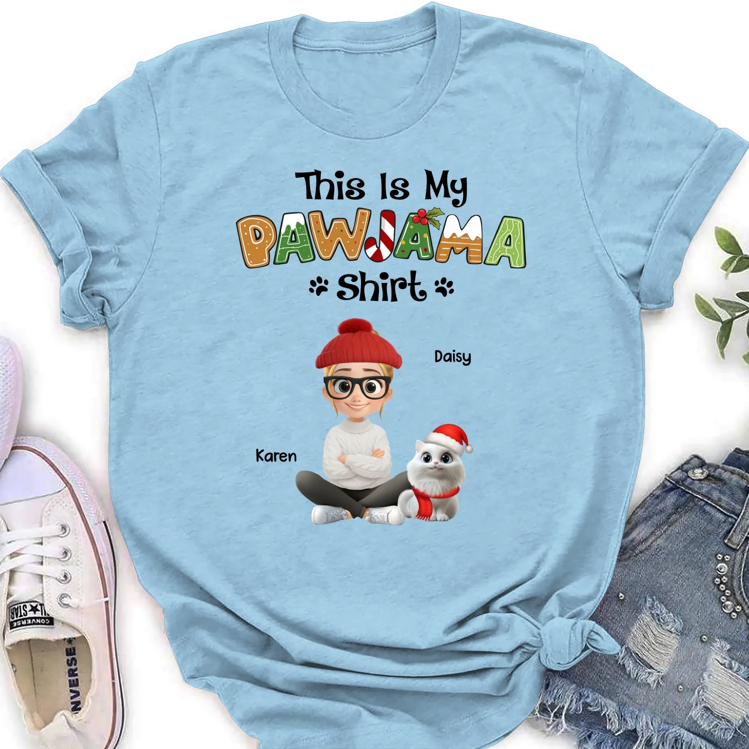 Pawjama Shirt Cartoon Ver Cat - Personalized Custom Women's T-Shirt - Image 6
