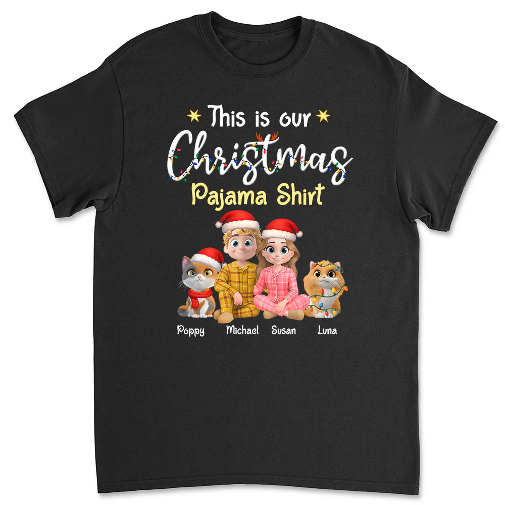 Pawjama Shirt Cat Christmas Ver Couple - Personalized Custom Unisex T-Shirt
