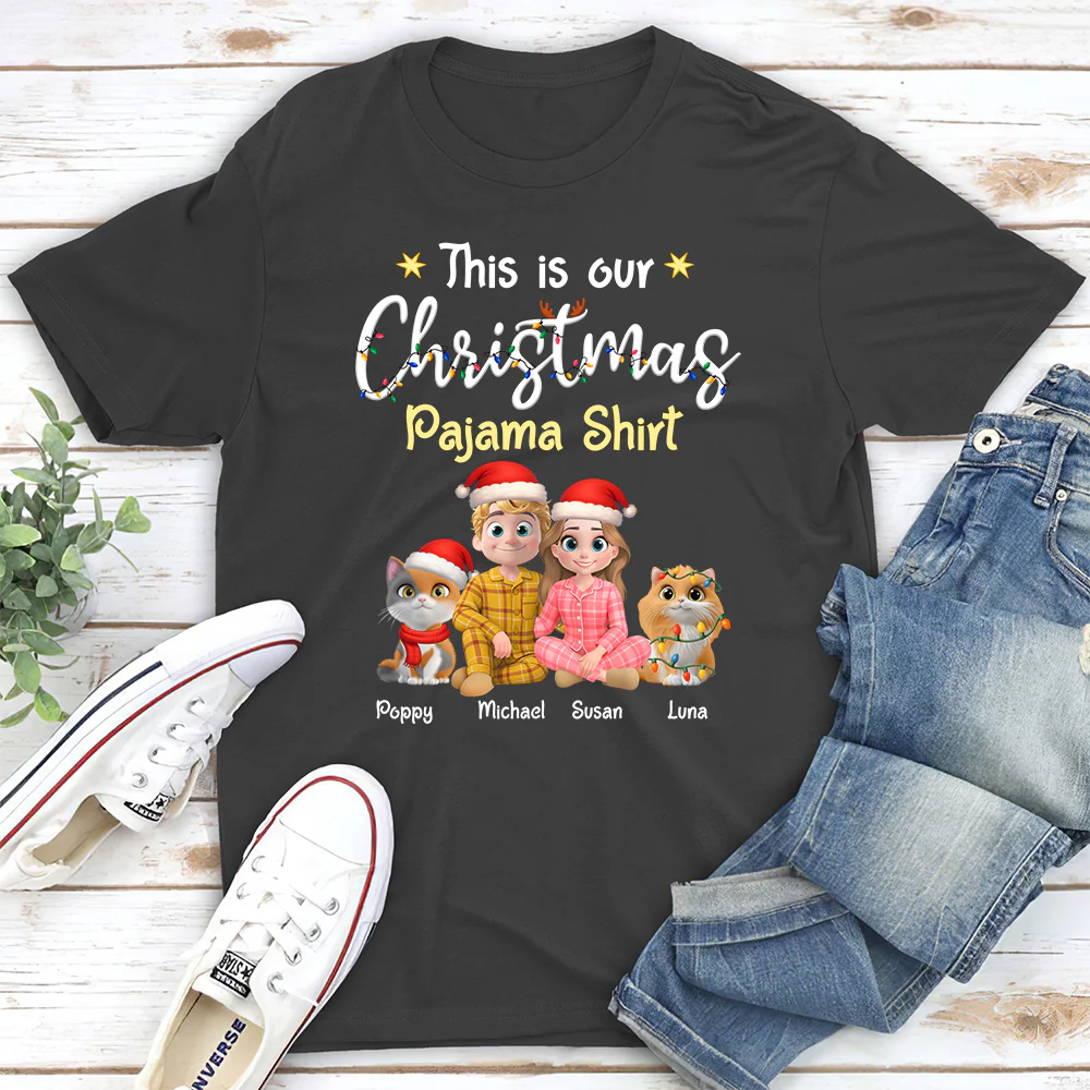 Pawjama Shirt Cat Christmas Ver Couple - Personalized Custom Unisex T-Shirt - Image 3
