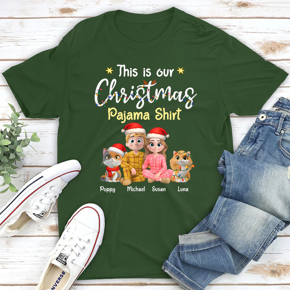 Pawjama Shirt Cat Christmas Ver Couple - Personalized Custom Unisex T-Shirt - Image 4